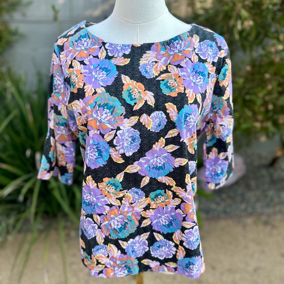 Ella Moss Pink and Purple Boxy 3/4 Sleeve Blouse (Sz L) - Picture 1 of 8